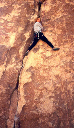 Me on Butterfly Crack (5.11c) at Trashcan Rock