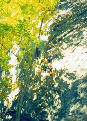 Barry on Holderness Arete (5.10b) at Rumney