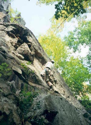 Barry on Niki's Crack (5.11d) at Rumney