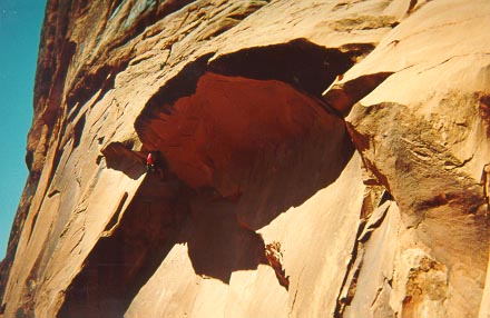 Todd pulling the Bad Moki Roof (5.9) at Wall Street