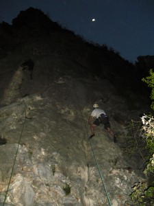 Finishing by moonlight at the SuperMini crag