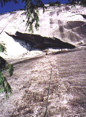 Wolfgang leading the runout 5.7 pitch of The Grand Wall