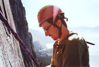Adrian before the aid pitch on the Grand Wall, below the Pillar