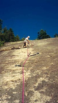 Todd leading Lost Horizon (5.10b) at Seal Cove
