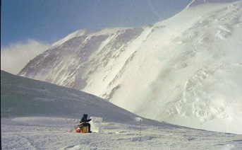 The toilet facilities at the 17K foot camp.  That snow wall doesn't offer much protection or privacy.