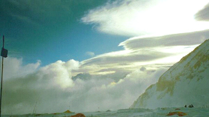 Lenticular clouds to the south of Denali foretelling a brewing storm at the 14K foot camp. 