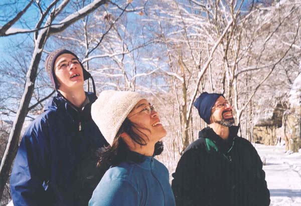 Looking up at the rock in disgust and amazement