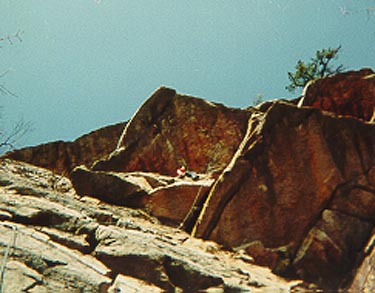 Todd at the first belay of Inverted Layback (5.9)