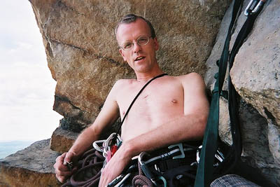 Peter at the second belay on Gelsa (5.4)