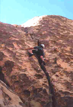 Mike finds another wide crack: Rockalot, 5.7, at the Rock Garden Wall.
