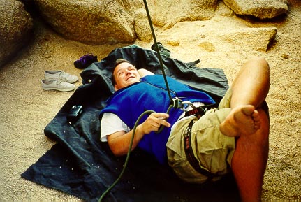 Geoff in a typical belay posture