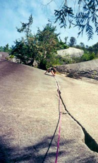 Me leading Klahanie Crack (5.7) at Squamish