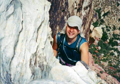 Todd following me on the second pitch (5.6) of Frogland (5.8)