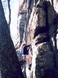 Climber leading Mammy (5.9) at Foster Falls