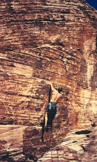 An unknown climber at the Cat and Dog crag at Red Rocks